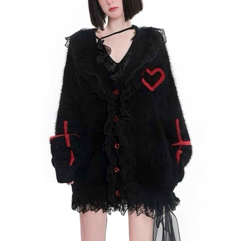 Lunaly Cross Diamond Cut Button Lace Frilly Cardigan Size M Japanese Goth Kawaii